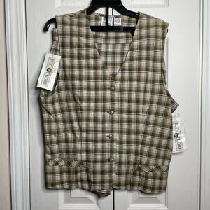 Vintage Deadstock 90s FT Studio Linen Matching Set Plaid Vest Skort Size M